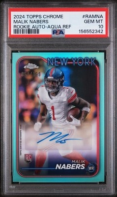 2024 Topps Chrome - Rookie Autographs Malik Nabers #RA-MNA Aqua Refractor PSA 10