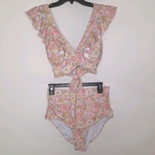 Cottagecore Coquette Floral 2 Piece Bikini Top and High Waisted Bottom - Size M
