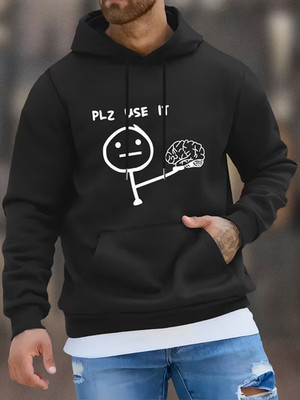 Herren Grafik Hoodie PLZ USE IT Cartoon Print Pullover Langarm Sweatshirt