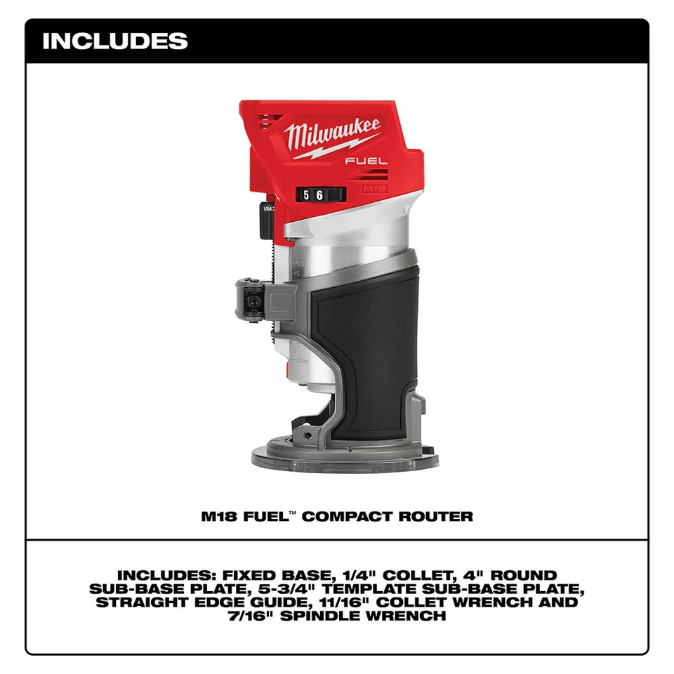 Milwaukee 2723-80 M18 COMBUSTIBLE 18V Router Compacto Inalámbrico Li-Ion - Herramienta Desnuda -Recon Foto 2 de 4