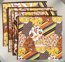 Set of 4 VTG Retro Brown Floral  Paisley Dinner Napkins 16in Square 