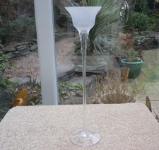 Tall Hand Blown Glass Candle Holder 30cm Elegant Twisted Slender Stem Frosted