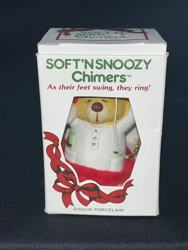 Jasco Soft’n Snoozy Chimers Christmas Ornament Porcelain Vintage Felted Bell