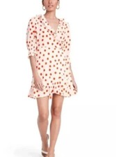 RIXO for Target Polka Dot Puff Sleeve Ruffle Wrap Dress Cream/Red Size Small New