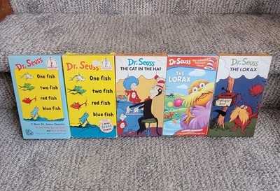 Dr Seuss vhs lot of 5 cat in the hat the lorax one fish two fish red fish...