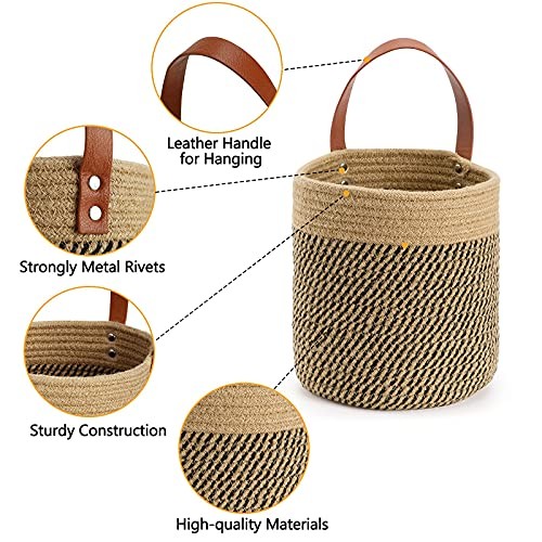 Wall Hanging Storage Baskets 2 Pack 7"(D) x 8"(H), Small 2 pack/7x8 Jute&Black - Picture 4 of 8