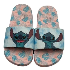 Ground Up Disney Stitch Tropical Slides Sandals Women's Size 9 Pink Blue