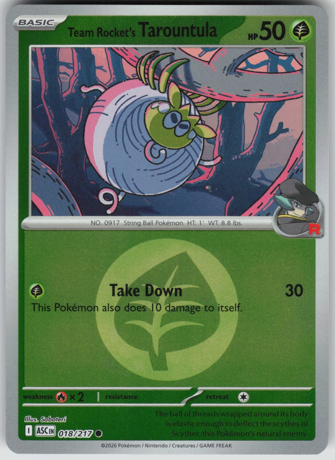 Team Rocket's Tarountula (Energy Symbol Pattern)18/217Reverse Ascended Heroes NM