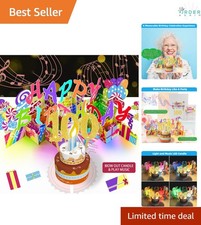 100th Birthday PopUp Card Musical Light Candle 3D Cheers Sound Greeting