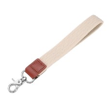 Wrist Lanyard Keychain Braided Wristlet Strap with Silver Clasp Beige