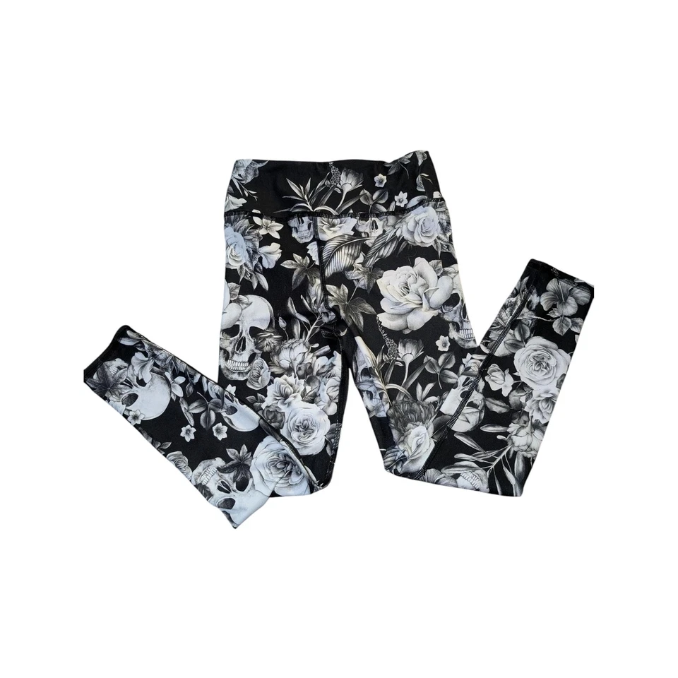 Leggings Evolution And Creation Mujer Talla Pequeña Blanco y Negro Floral Calavera Foto 3 de 3