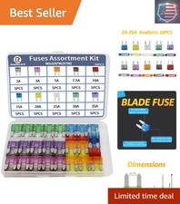 Auto Car Mini Blade Fuses Assortment Kit 50Pcs Mini 2A/3A/5A/7.5A/10A/15A/2...