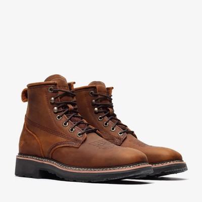 Bonanza Genuine Leather RANCHER GRIT 6'' Lacer Soft Square Toe Work Boots - Brown