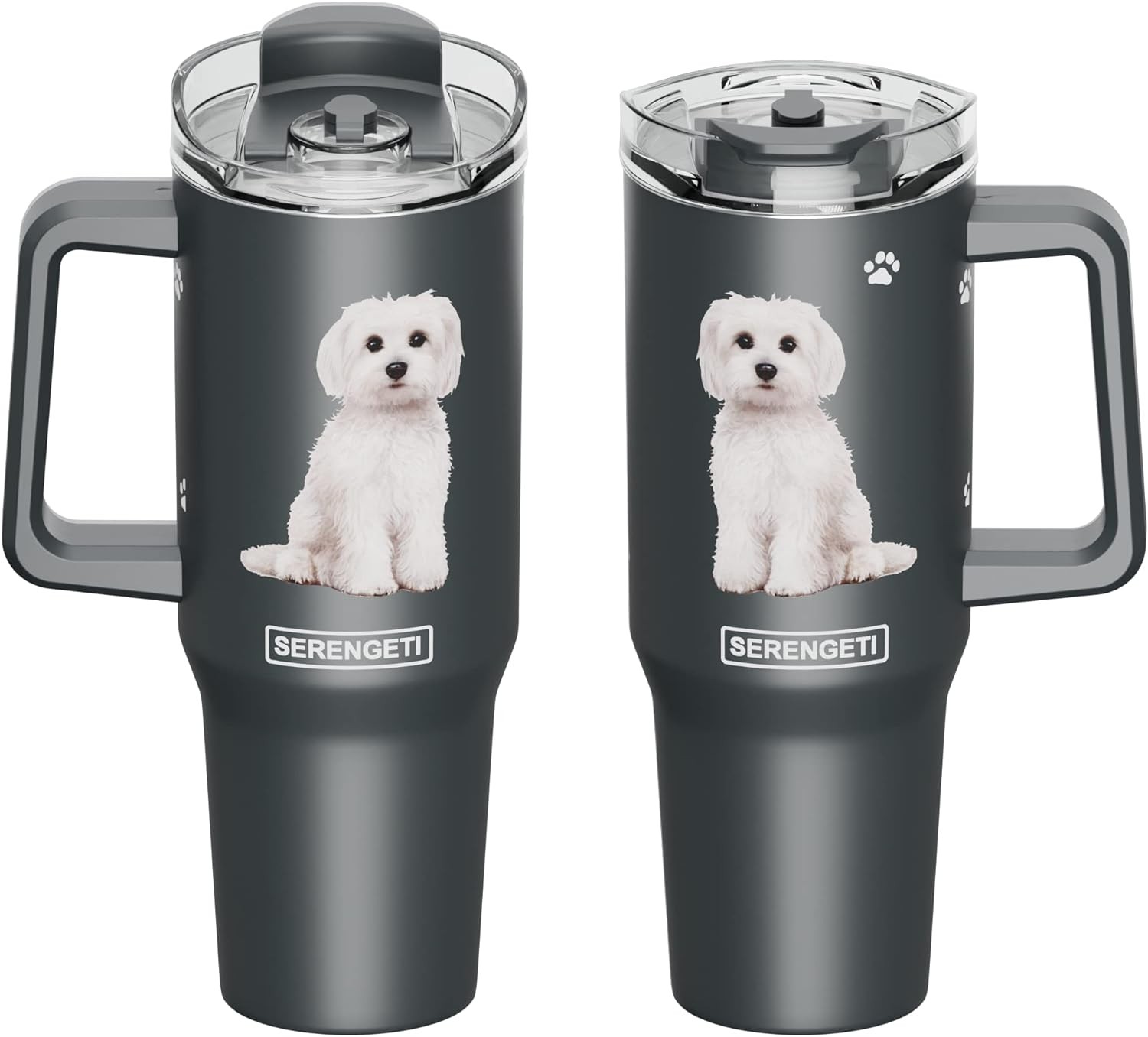 Serengeti 40 Oz Maltese Dog Stainless Steel Tumbler with Handle, Straw & Lid