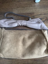 Valentino Beige/Brown Suede and Leather Aphrodite Bow Top Handle Bag