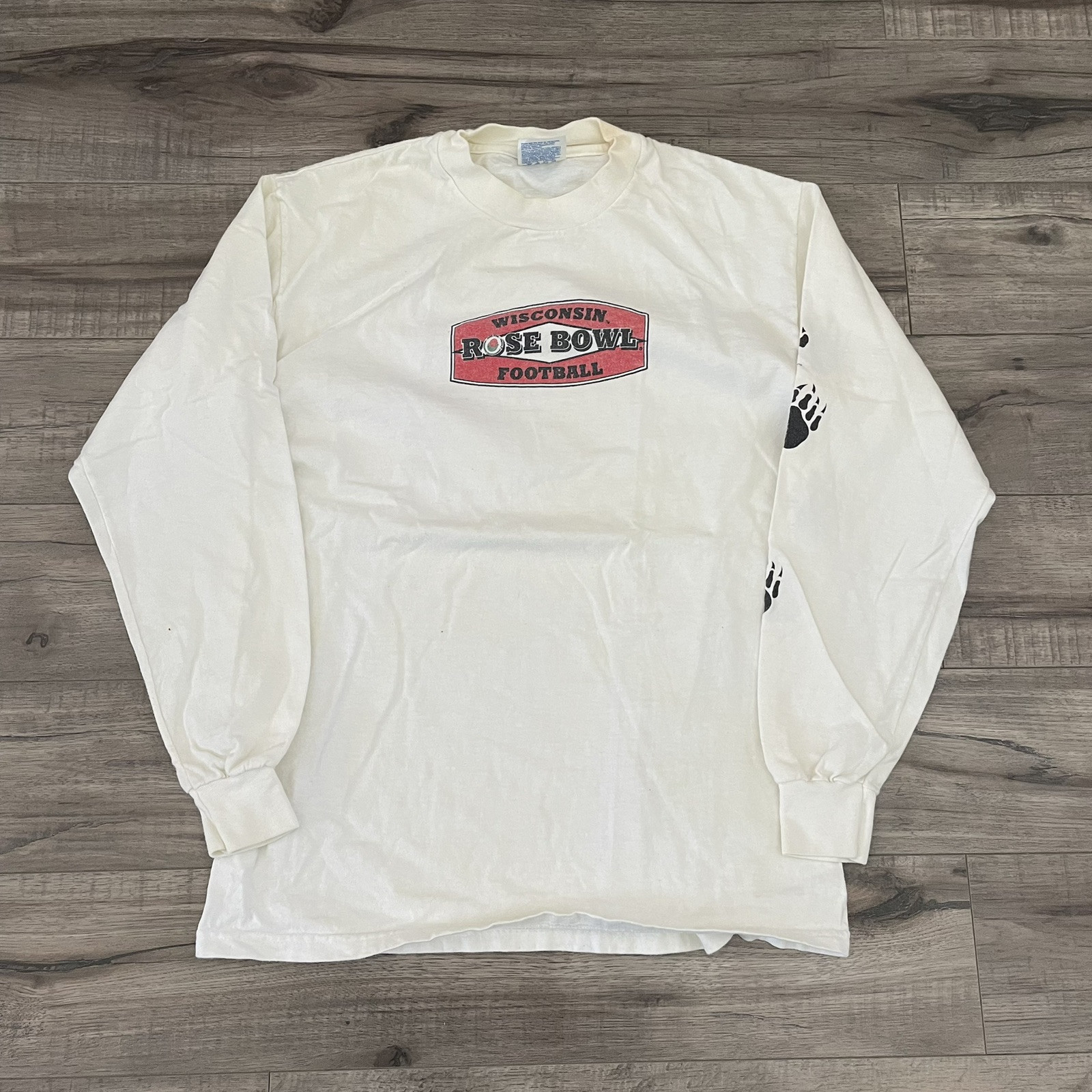 Vintage Wisconsin Badgers Football Rose Bowl Long Sleeve White Tee