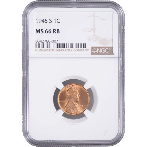 1945 S 1c Lincoln Wheat Cent ~ NGC MS 66 RB