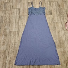 Soft Surroundings Dress Womens Size M Baby Blue Cotton Side Slit Lace Overlay