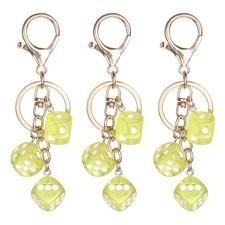3pcs Lucky Dice Keychain Charm, Resin Dice Keyring with 3 Pendants, Light Yellow