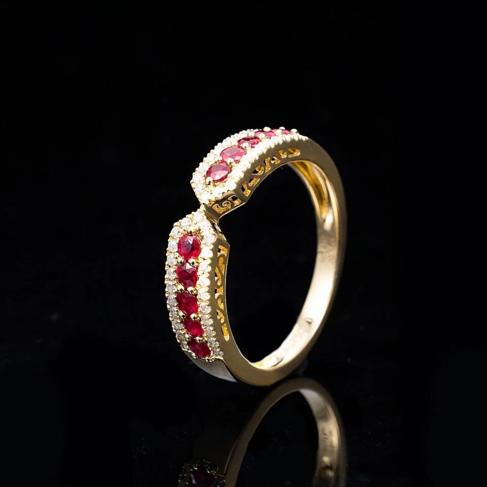 ruby Band & white moissanite 925sterling silver Gold plated July Birthstone Ring - Image 2 of 4