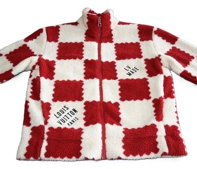 Louis Vuitton x Nigo Jacquard Damier Rot Fleece Blouson / ZIP Jacke Gr. L RAR