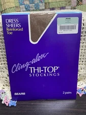 Sears Cling-alon Thi-Top Stockings Reinforced Toe 2 Pair Classic Sandstone