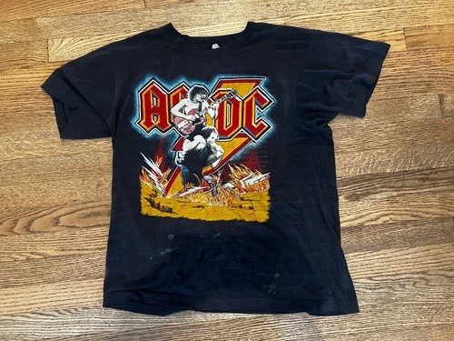 AC/DC, Concert T Shirt, Very Worn, Vintage, Single Stitch, P 1980s vintage concert t-shirt, vintage, single stitch, B+ condition