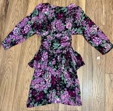 Vintage 80s T JUNIORS Cinched Waist Ruffle Dress Size 13/14 XS/S Made in USA New