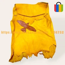 Men Leather Vest Native American Buckskin mountain Golden Handmade