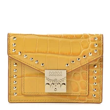 $475 MCM Yellow Crocodile Embossed Leather Mini Flap Coin Wallet MYS9APA65YJ001