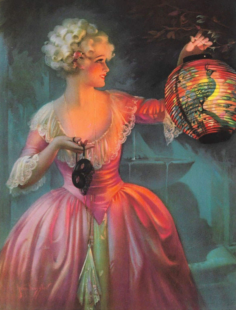 Old Fashioned Lady Pink Dress with Lamp by Gene Pressler | eBay