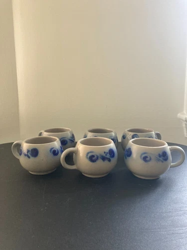 Vintage Reinh Merkelbach Stoneware Salt Glazed Cup Set of 6 West Germany 1970s