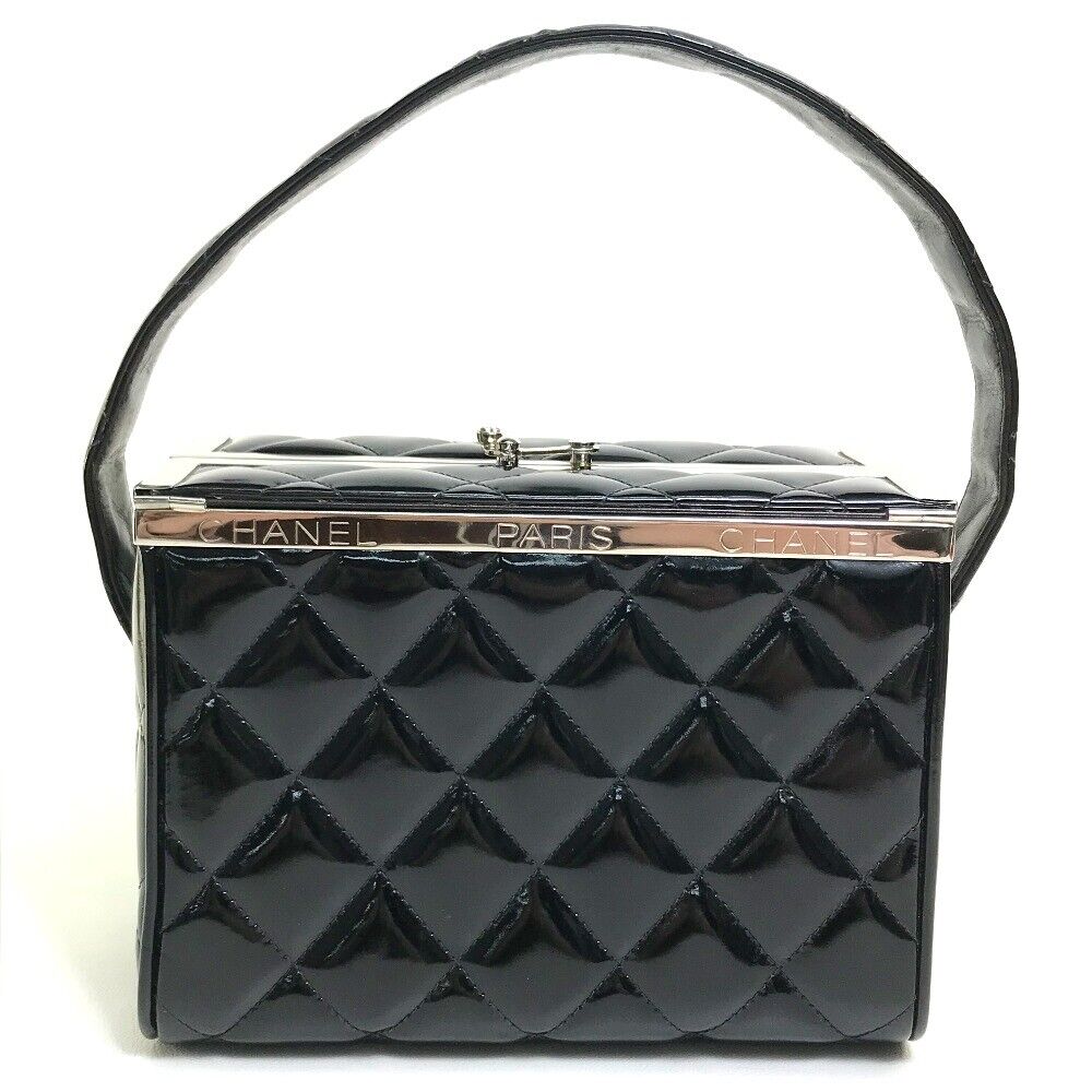 CHANEL Matelasse vintage Hand Bag Vanity bag Patent Leather  Black/SilverHardware