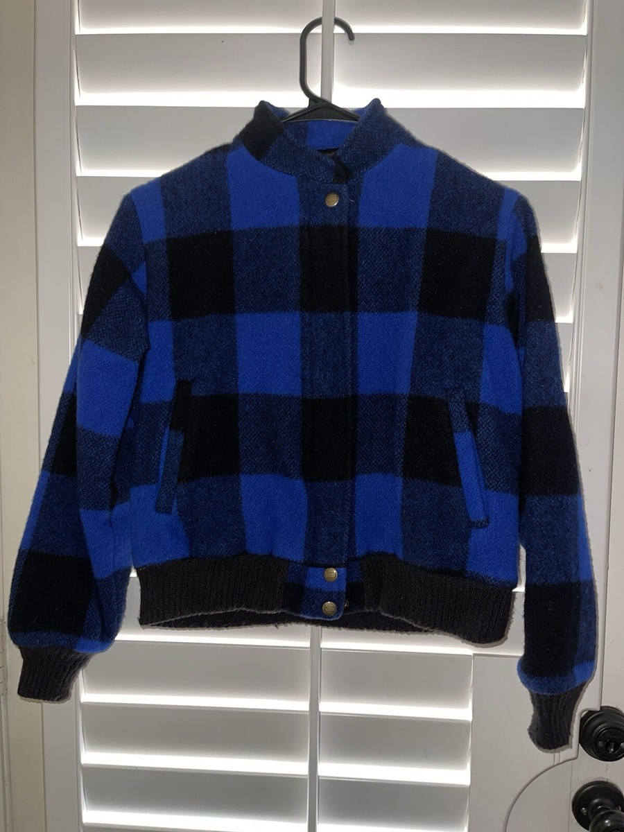 Vintage Woolrich Woman Blue/Black Buffalo Plaid Bomber Style Field Jacket  Size S