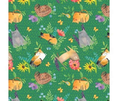 Fat Quarter Blank s Purranoia Katze Gras Blumen Frühling Sommer 100% Baumwollstoff