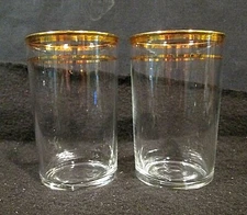 2 LIBBEY Glass Juice Glasses 3010-10 Wide Gold Rim and Thin Line VHTF