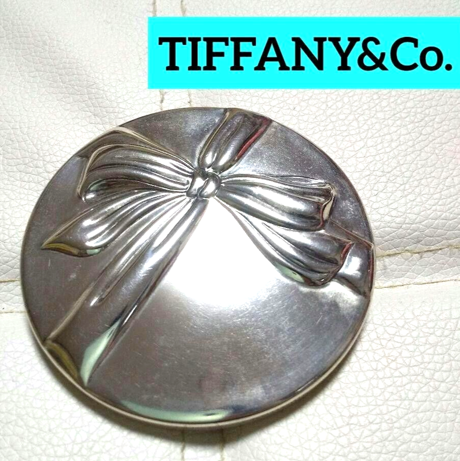 Tiffany & Co Silverplate Compact Ribbon Hand Purse Travel Mirror Item Only