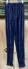80s 90s Vintage Crushed Velvet Dark Blue Pants Size M Ladies Elastic Waist EUC