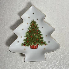 Christmas Tree Candy Dish - Gold Trim George Good Japan 7.5”