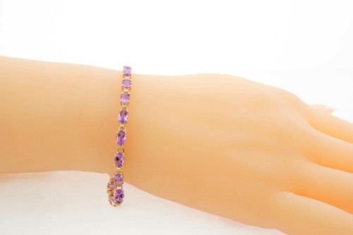 10k Yellow Gold Amethyst Tennis Bracelet Estate Sale 4.20 TCW Gemstone - Picture 5 of 5
