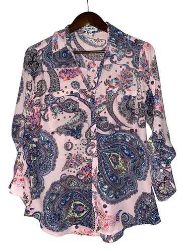 Express The Portofino Women M Pink Paisley Shirt Button Up Casual Office Work