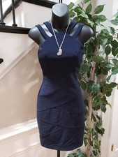 Emerald Sundae Women's Navy Back Zip V Neck Sleeveless Mini Bandage Dress Medium
