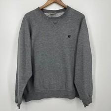 Russel Sweatshirt Men's Size L Gray Logo Solid Pro Cotton Crew Neck Pullover