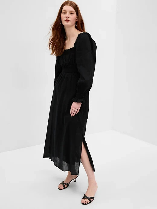 Gap Puff Sleeve Smocked Maxi Dress Black Size L NWT MSRP $98