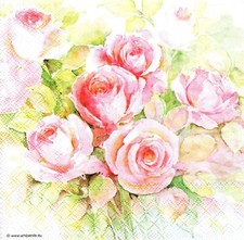  2 Two Paper Lunch Napkins for Decoupage/Mixed Media - Watercolor Roses pink