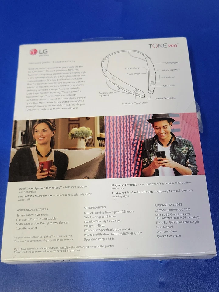 LG HBS-770 Tone Pro Wireless Headphones Neckban Bluetooth (BLACK)NEW SEALED - Image 2 of 4