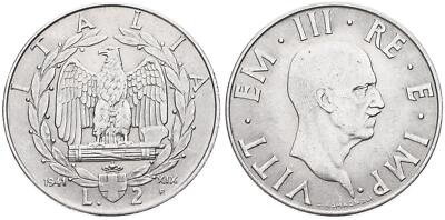 Italien - Italy 2 Lire 1941 - Edelstahl, 9.84g, ø 29.1mm KM# 78b