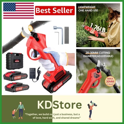 Red Electric Pruning Shears with Dual Batteries and Ergonomic Grip for Garden