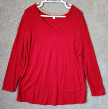 J Jill Women's Long Sleeve V Neck Lightweight Knit Sweater Top Solid Red Size L