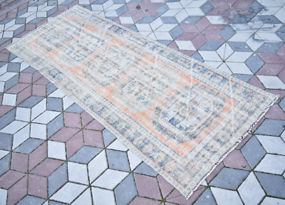 Vintage Turkish Rug 48'' x 129'' Muted Dye Oushak Rug Hand-knotted Corridor Rug